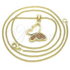 Oro Laminado Pendant Necklace, Gold Filled Style Butterfly Design, with Garnet Micro Pave, Polished, Golden Finish, 04.156.0053.3.20