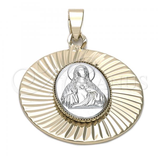 Oro Laminado Religious Pendant, Gold Filled Style Sagrado Corazon de Jesus Design, Diamond Cutting Finish, Two Tone, 5.193.009