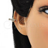 Oro Laminado Earcuff Earring, Gold Filled Style Cross Design, with White Micro Pave, Polished, Golden Finish, 02.213.0377