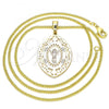 Oro Laminado Pendant Necklace, Gold Filled Style Divino Niño Design, Polished, Tricolor, 04.106.0046.20