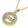 Oro Laminado Fancy Pendant, Gold Filled Style Mom and Heart Design, with White Micro Pave, Polished, Golden Finish, 05.342.0019