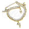 Oro Laminado Charm Bracelet, Gold Filled Style Dolphin and Paperclip Design, with White Cubic Zirconia and White Micro Pave, Polished, Golden Finish, 03.63.2182.08