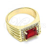 Oro Laminado Mens Ring, Gold Filled Style with Garnet Cubic Zirconia and White Micro Pave, Polished, Golden Finish, 01.266.0048.1.12