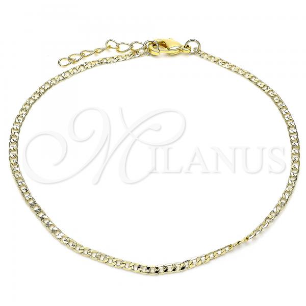 Oro Laminado Basic Anklet, Gold Filled Style Curb Design, Polished, Golden Finish, 5.222.008.10