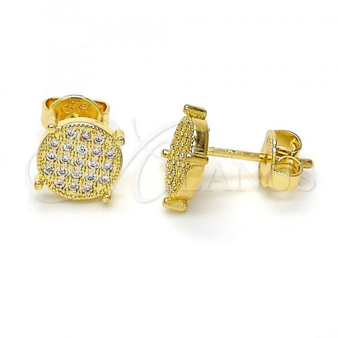 Oro Laminado Stud Earring, Gold Filled Style with White Micro Pave, Polished, Golden Finish, 02.156.0001