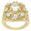 Oro Laminado Multi Stone Ring, Gold Filled Style with White Cubic Zirconia, Diamond Cutting Finish, Golden Finish, 5.165.005.07 (Size 7)