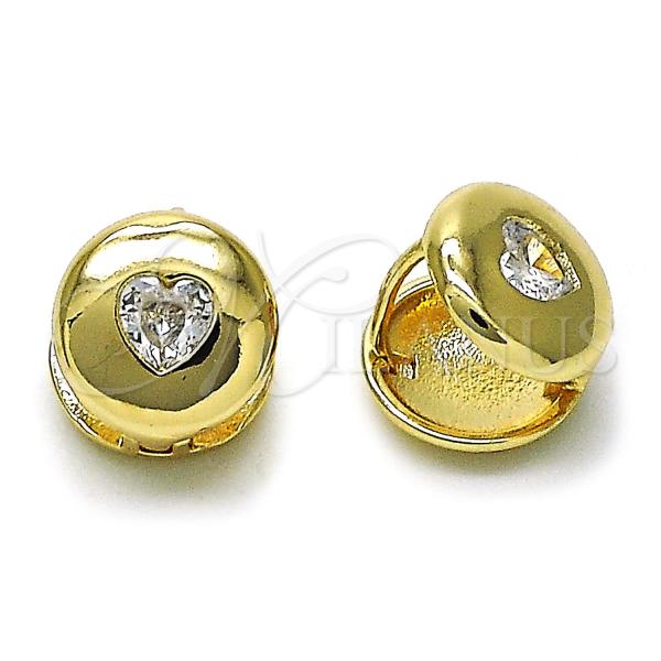 Oro Laminado Huggie Hoop, Gold Filled Style Heart Design, with White Cubic Zirconia, Polished, Golden Finish, 02.204.0036.12