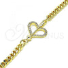 Oro Laminado Fancy Bracelet, Gold Filled Style Heart Design, with White Micro Pave, Polished, Golden Finish, 03.156.0029.08