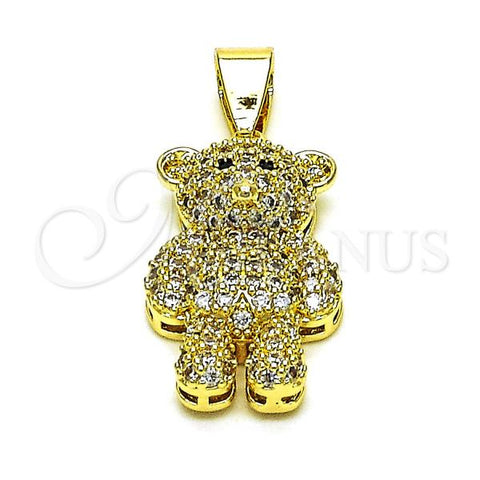 Oro Laminado Fancy Pendant, Gold Filled Style Teddy Bear Design, with White and Black Micro Pave, Polished, Golden Finish, 05.411.0013