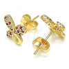 Oro Laminado Stud Earring, Gold Filled Style Butterfly Design, with Ruby and White Micro Pave, Polished, Golden Finish, 02.233.0022.2