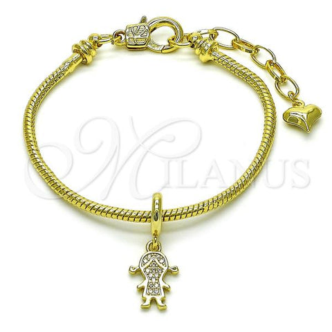 Oro Laminado Charm Bracelet, Gold Filled Style Little Girl Design, with White Micro Pave, Polished, Golden Finish, 03.341.0223.08