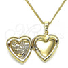 Oro Laminado Pendant Necklace, Gold Filled Style Heart and Flower Design, Polished, Golden Finish, 04.117.0009.20