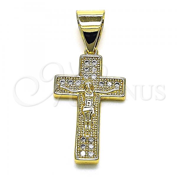 Oro Laminado Religious Pendant, Gold Filled Style Crucifix Design, with White Micro Pave, Polished, Golden Finish, 05.342.0092