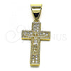 Oro Laminado Religious Pendant, Gold Filled Style Crucifix Design, with White Micro Pave, Polished, Golden Finish, 05.342.0092