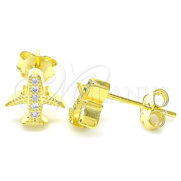 Sterling Silver Stud Earring, with White Micro Pave, Polished, Golden Finish, 02.336.0015.2