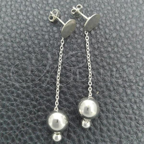 Sterling Silver Long Earring, Ball Design, Polished, Silver Finish, 02.399.0001