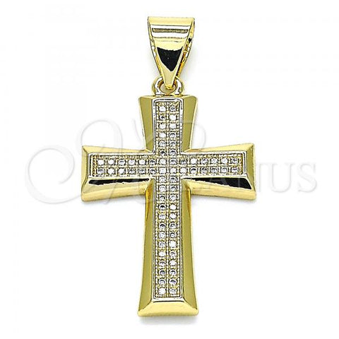 Oro Laminado Religious Pendant, Gold Filled Style Cross Design, with White Micro Pave, Polished, Golden Finish, 05.342.0071