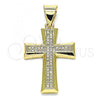 Oro Laminado Religious Pendant, Gold Filled Style Cross Design, with White Micro Pave, Polished, Golden Finish, 05.342.0071