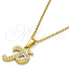 Stainless Steel Pendant Necklace, Initials and Rolo Design, with White Crystal, Polished, Golden Finish, 04.238.0025.1.18