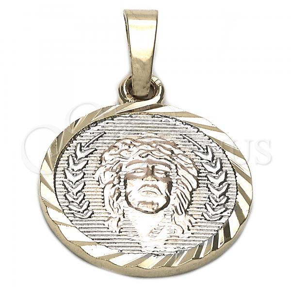 Oro Laminado Religious Pendant, Gold Filled Style Jesus Design, Diamond Cutting Finish, Tricolor, 05.163.0025.1