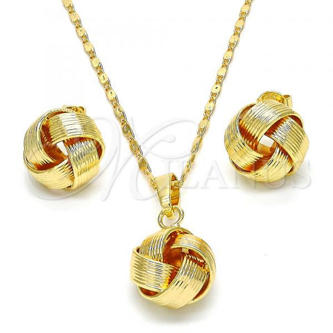 Oro Laminado Earring and Pendant Adult Set, Gold Filled Style Love Knot Design, Polished, Golden Finish, 10.63.0515