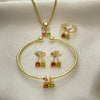 Oro Laminado Earring and Pendant Children Set, Gold Filled Style Cherry Design, with Multicolor Cubic Zirconia, Polished, Golden Finish, 06.210.0019