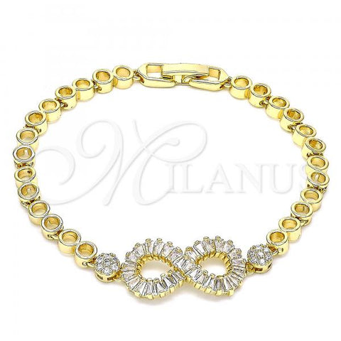 Oro Laminado Fancy Bracelet, Gold Filled Style Infinite Design, with White Cubic Zirconia and White Micro Pave, Polished, Golden Finish, 03.283.0058.07