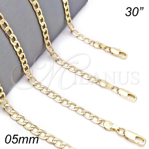 Oro Laminado Basic Necklace, Gold Filled Style Curb Design, Polished, Golden Finish, 04.213.0138.30