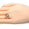 Oro Laminado Multi Stone Ring, Gold Filled Style Flower and Teardrop Design, with Multicolor Cubic Zirconia, Polished, Golden Finish, 01.221.0009.1.06 (Size 6)