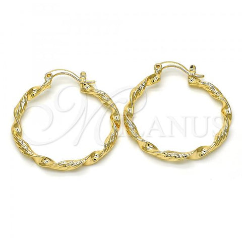 Oro Laminado Medium Hoop, Gold Filled Style Diamond Cutting Finish, Golden Finish, 02.170.0208.1.30