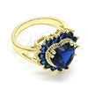 Oro Laminado Multi Stone Ring, Gold Filled Style Heart Design, with Sapphire Blue Cubic Zirconia, Polished, Golden Finish, 01.346.0018.4.09