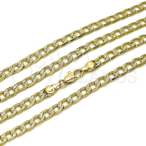 Oro Laminado Basic Necklace, Gold Filled Style Pave Cuban Design, Diamond Cutting Finish, Golden Finish, 04.213.0340.24