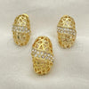 Oro Laminado Earring and Pendant Adult Set, Gold Filled Style with White Crystal, Polished, Golden Finish, 10.59.0231