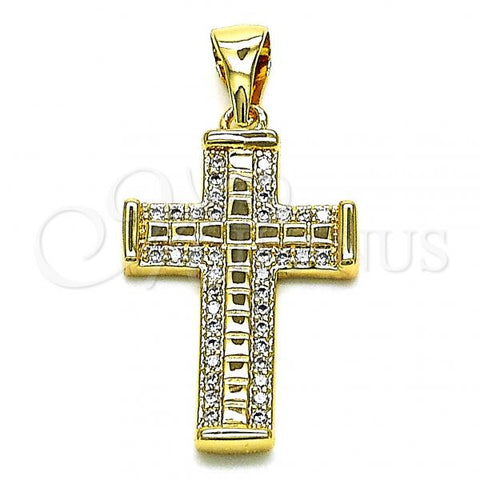 Oro Laminado Religious Pendant, Gold Filled Style Cross Design, with White Micro Pave, Polished, Golden Finish, 05.342.0093