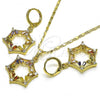 Oro Laminado Earring and Pendant Adult Set, Gold Filled Style Star Design, with Multicolor and White Cubic Zirconia, Polished, Golden Finish, 10.196.0034