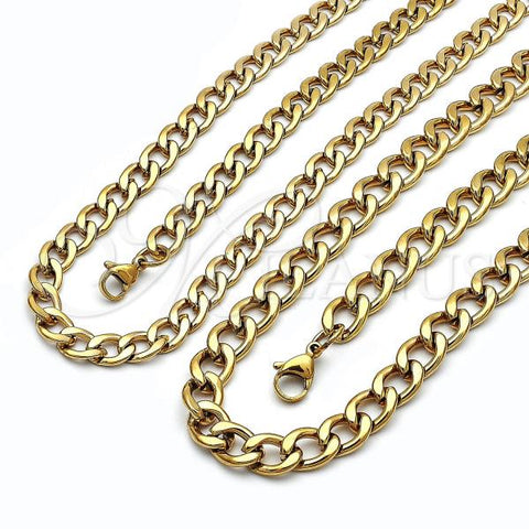 Stainless Steel Necklace and Bracelet, Curb Design, Golden Finish, 06.256.0008