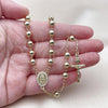 Oro Laminado Medium Rosary, Gold Filled Style Guadalupe and Crucifix Design, with White Cubic Zirconia, Polished, Golden Finish, 09.213.0064.24