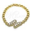 Oro Laminado Fancy Bracelet, Gold Filled Style with White Cubic Zirconia and White Micro Pave, Polished, Golden Finish, 03.283.0241.07