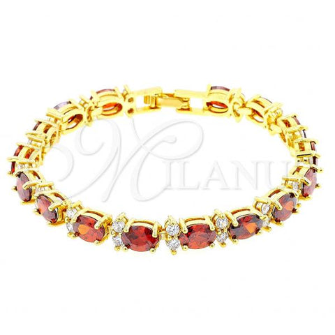 Oro Laminado Tennis Bracelet, Gold Filled Style Cluster Design, with Garnet and White Cubic Zirconia, Polished, Golden Finish, 03.206.0004.1.07