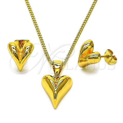 Oro Laminado Earring and Pendant Adult Set, Gold Filled Style Heart Design, Polished, Golden Finish, 10.342.0197