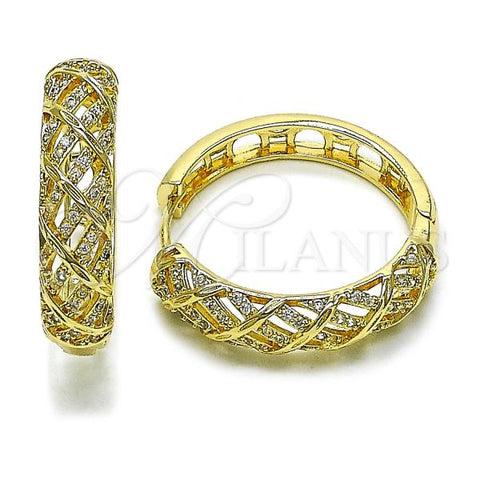 Oro Laminado Huggie Hoop, Gold Filled Style with White Micro Pave, Polished, Golden Finish, 02.204.0044.35