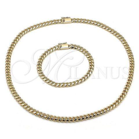 Oro Laminado Necklace and Bracelet, Gold Filled Style Miami Cuban Design, Polished, Golden Finish, 06.213.0023