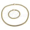 Oro Laminado Necklace and Bracelet, Gold Filled Style Miami Cuban Design, Polished, Golden Finish, 06.213.0023
