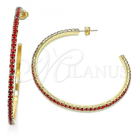 Oro Laminado Stud Earring, Gold Filled Style with Garnet Crystal, Polished, Golden Finish, 02.122.0118.1.55