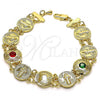Oro Laminado Fancy Bracelet, Gold Filled Style San Benito Design, with Multicolor Crystal, Polished, Golden Finish, 03.351.0137.08