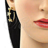 Oro Laminado Stud Earring, Gold Filled Style Butterfly Design, with White Micro Pave, Polished, Golden Finish, 02.341.0091