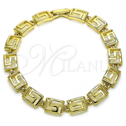 Oro Laminado Fancy Bracelet, Gold Filled Style Greek Key Design, Polished,, 03.213.0273.08