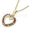 Oro Laminado Pendant Necklace, Gold Filled Style Heart Design, with Garnet Cubic Zirconia, Polished, Golden Finish, 04.284.0055.1.20