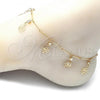 Oro Laminado Charm Anklet , Gold Filled Style Flower and Rattle Charm Design, with White Crystal, Polished, Golden Finish, 03.213.0108.10