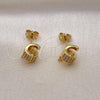 Oro Laminado Stud Earring, Gold Filled Style with White Micro Pave, Polished, Golden Finish, 02.342.0146